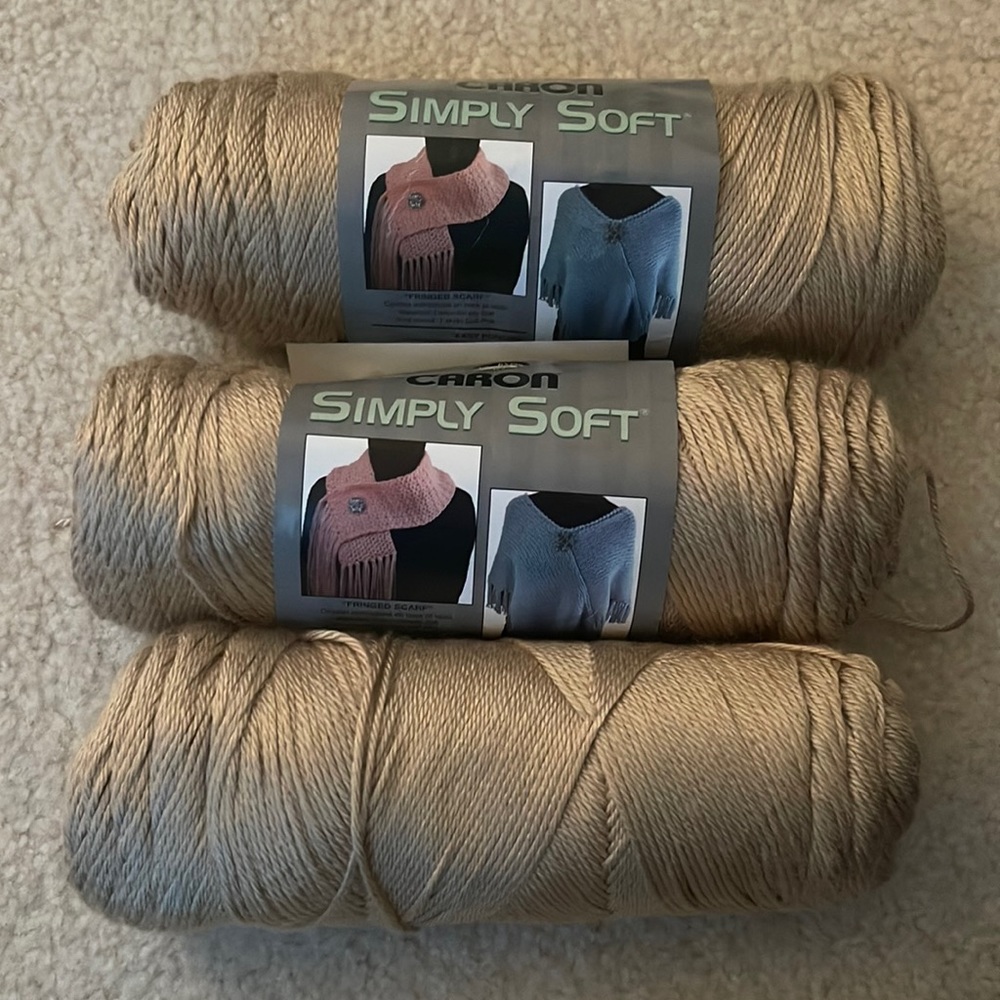 Caron Simply Soft 100% Acrylic Yarn Set of 3 skeins - color: bone/tan